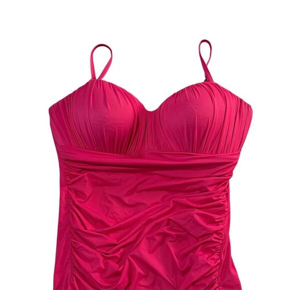 Fit 4 U Fit to Lift Women's Size 14 Pink Ruched One-Piece Swimsuit - Picture 5 of 9
